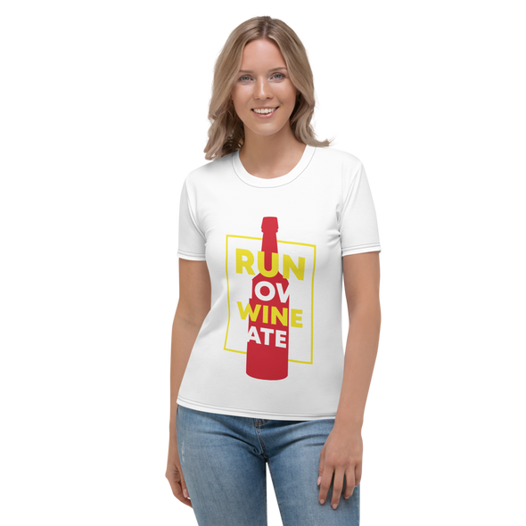 Run Now Wine Later Women's Athletic Crew T-shirt